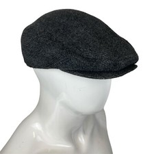 Vintage Tweed Wollen Ohr Klappe Flache Kappe L 58cm Golf Mod Ballonmütze Grau