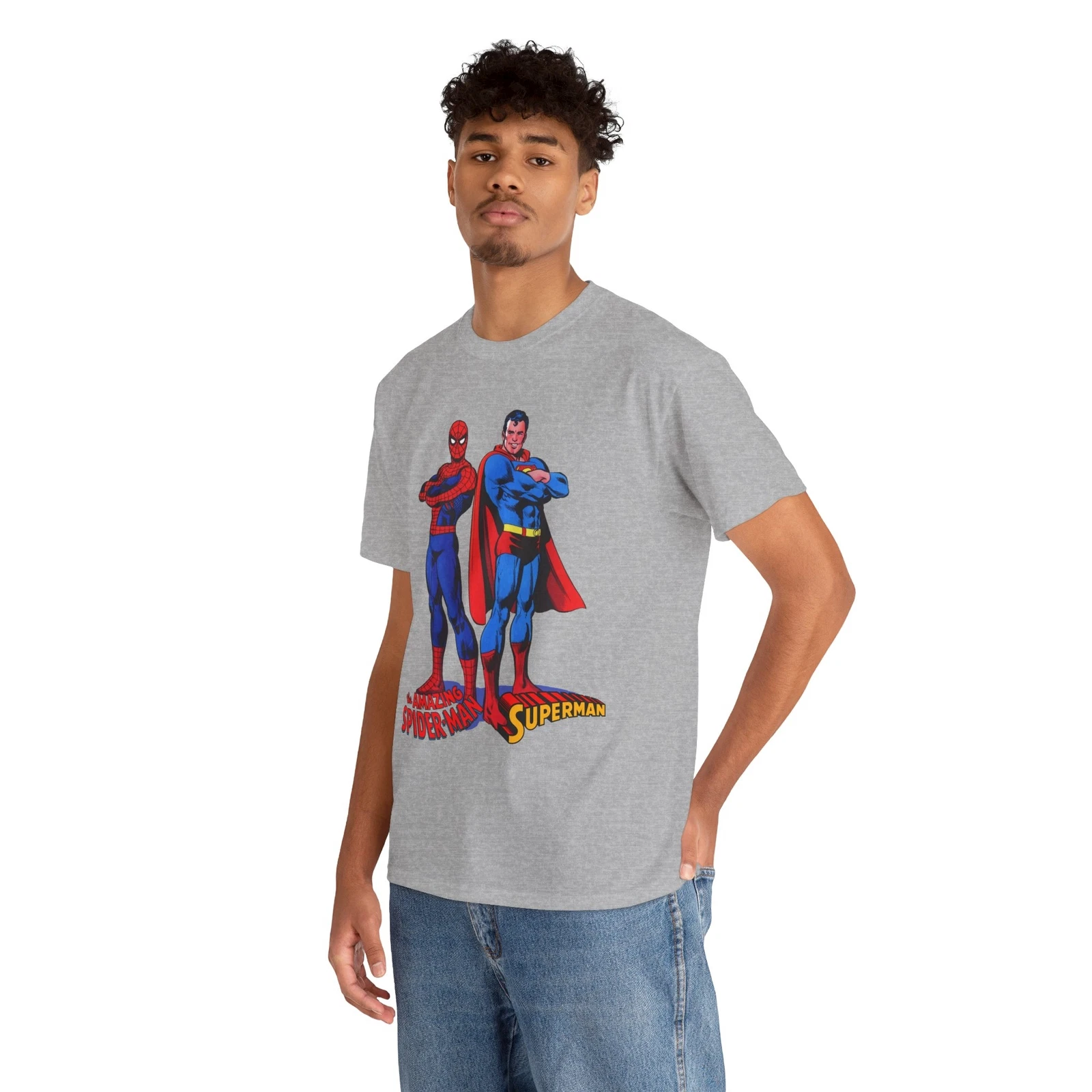 Amazing Spider-man, Superman T-Shirt - 1970s D.C Comics & Marvel Team-Up