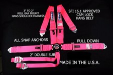 RJS RACING SFI 16.1 6 POINT HANS CAM LOCK ROLL BAR SNAP IN BELT HOT PINK