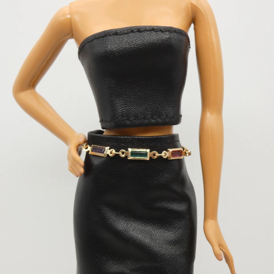 Integrity Toys Barbie tamanho de boneca cinto corrente dourada multicolorido retangular contas de vidro - Imagem 2 de 4