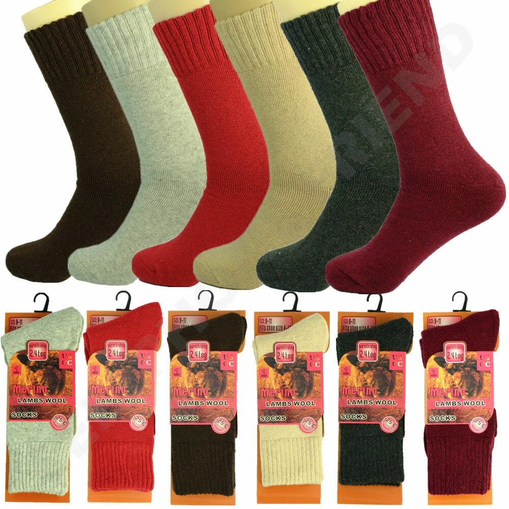 6 Pairs Women Merino Lambs Wool Winter Mid Calf Thermal Socks 2.4 Tog Size 9-11
Opens in a new windo
