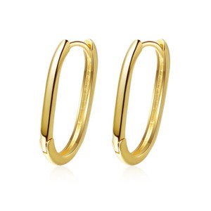 Authentic Women 925 Sterling Silver Gold Plated U-Shape Plain Huggie Hoop Earrings 22mm A9