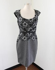 Ann Taylor Gray Black Floral Lace Cap Sleeve Cocktail Dress Size 2 Sheath Party