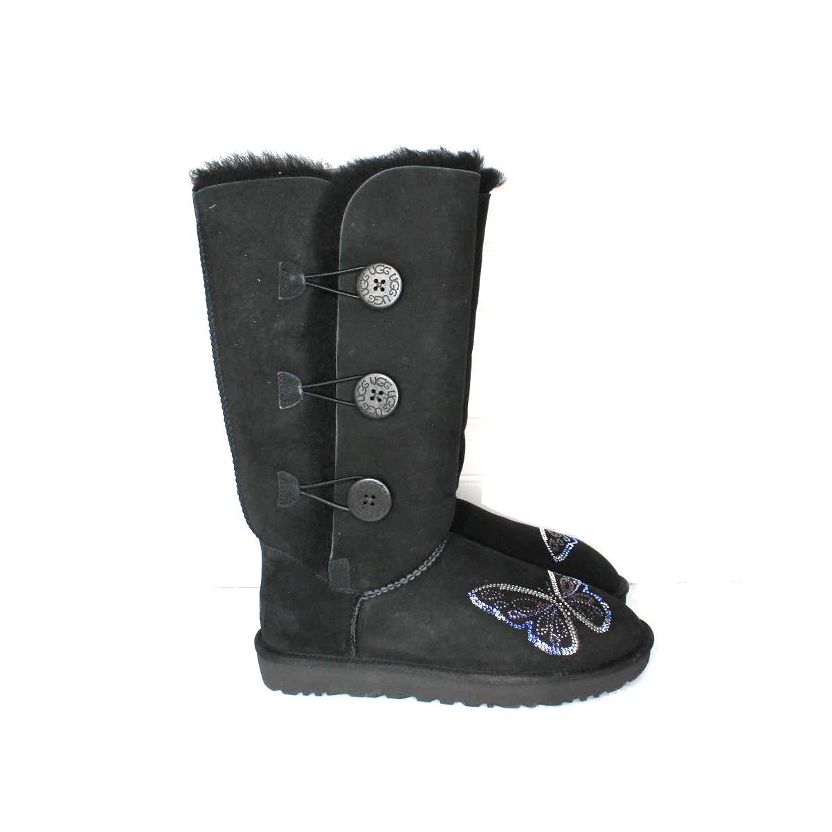 Stivali Uggs Bailey Button Triplet II' in sequenza farfalle nere taglia 9