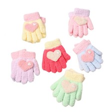 Children Girl Cute Solid Heart Gloves Winter Full Finger Thermal Outdoor Glove