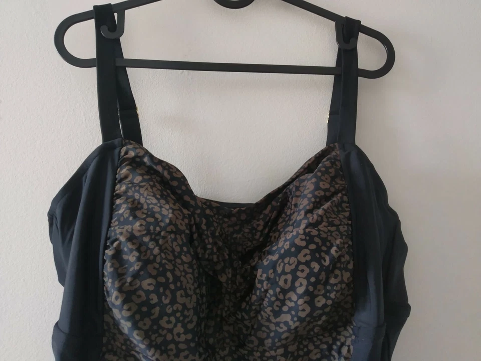 Traje de baño Ava & VIV para mujer talla grande 24W estampado de leopardo negro dorado novia Foto 2 de 4