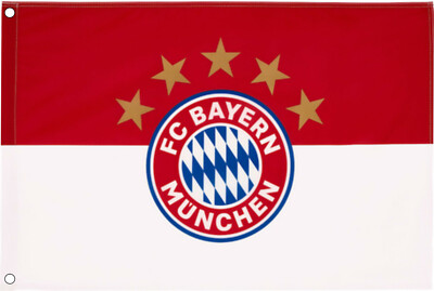''FC Bayern München'' Fahne/Flagge, 5 Sterne, 2 Ösen+2 Bierdeckel 150x100 cm; 828Ö