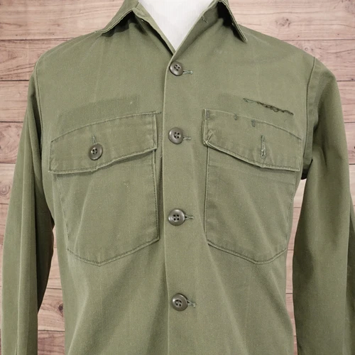 VINTAGE MAN'S UTILITY SHIRT MILITARY OG 105 GREEN VIETNAM BUTTON SHIRT 15.5 X 33