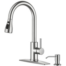 Elegant Brushed Nickel Kitchen Faucet with Soap Dispenser Pull Down Sprayer