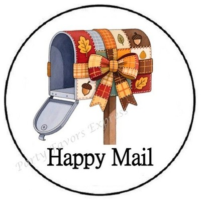 HAPPY MAIL FALL AUTUMN MAILBOX ENVELOPE SEALS LABELS STICKERS PARTY ...