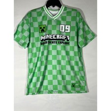 Minecraft Youth Soccer Jersey Shirt Unisex XXL Green/White Checkered Video Game