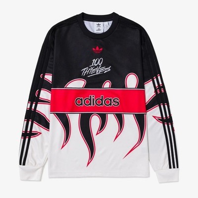 $100 Adidas Originals 100 Thieves LS Jersey Shirt Flames Men's M / L / XL JD8174