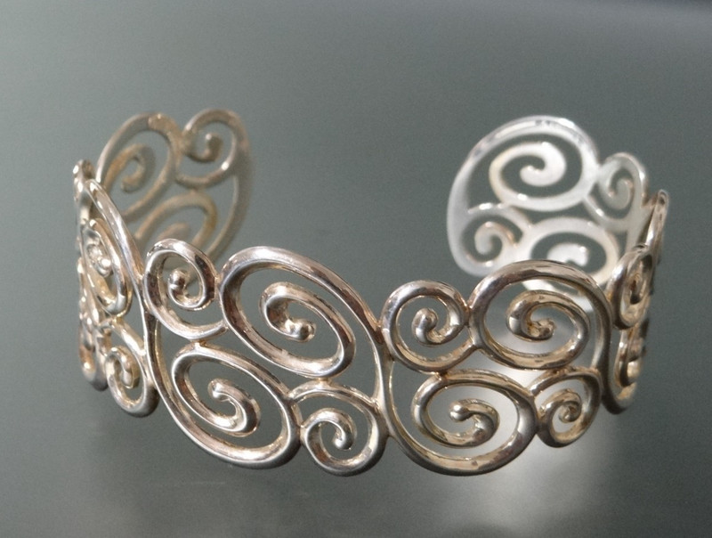 vintage 925 Sterling Silver 1" wide Swirl Design Bracelet 34g