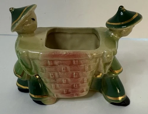 Vintage Shawnee Pottery Ceramic Planter Asian Men Carrying Basket 537 USA