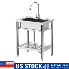 Stainless Steel Commercial Kitchen w/ Faucet ,Single Bowl Freestanding Sink Prep