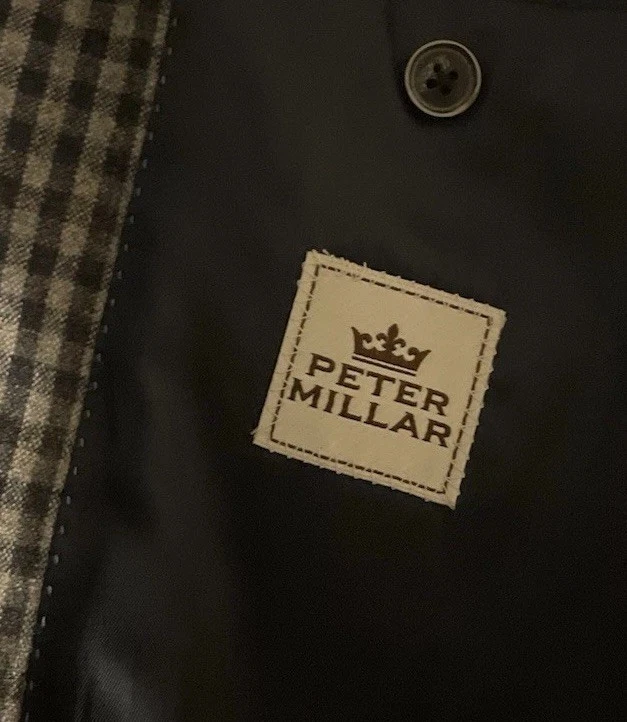 Peter Millar Mens 44R Grey Plaid Wool Cashmere Blazer Sport Coat - Image 3 of 4