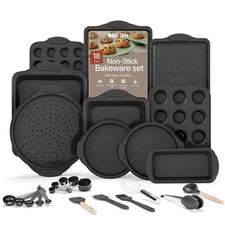 18-Piece Kitchen Oven Baking Set: Nonstick Gray Marble Coating, Carbon Steel ...