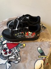 Ed Hardy Youth/Kids Shoes Black Leather Flaming Skull Free Forever.