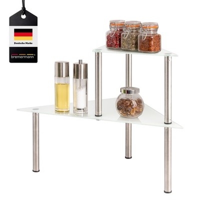 bremermann Glas-Eckregal, Küchenregal mit Glasplatten und Edelstahlfüßen, weiß