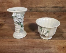 Vintage Pearlescent Ceramic Floral Vase Candle Stick Holder & Planter