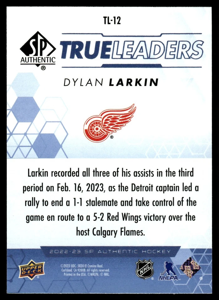 2022-23 SP Authentic True Leaders Blue Dylan Larkin Detroit Red Wings #TL-12 - Image 2 of 2