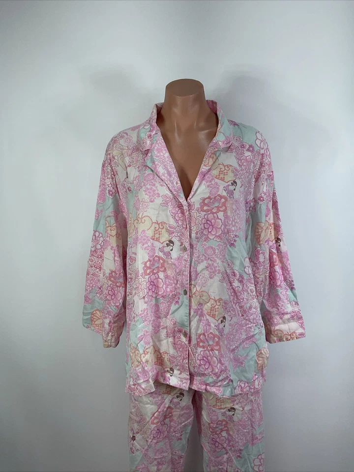 Vintage NATORI 2 Piece Asian Geisha Inspired Pajama Set Button Up Pull On XL - Image 3 of 4