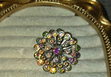 Vintage Style AB Rhinestone Starburst Flower Brooch Silver Tone Atomic
