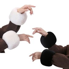 2PCS Faux Fur Short Wrist Cuff Women Winter Fuzzy Wrist Cuff Winter White black