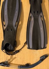 Oceanic Viper 2 Open Heel Dive Fins Size S Complete Set Boots Snorkel Bag