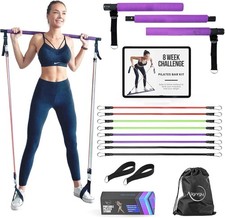 Portable Pilates bar kit with resistance bands 20, 30, 40, 50 lbs 