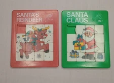2 Vintage Fun World Christmas Slide Puzzles - Santa Claus, Santa's Reindeer 7080