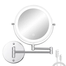 Wall Mounted Makeup Vanity Mirror with Lights, 8” Double Sided 1X/10X Wall