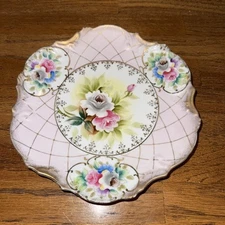 Vintage Floral Plate Roses Gold Accent Decorative Display Plate 8.75"