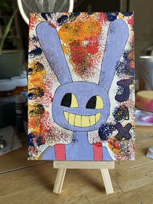 Lumi Original Miniature Acrylic Painting Jax Rabbit Cartoon Fantasy Canvas OOAK