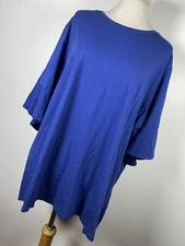 D&Co Denim & Co 2X Shirt Top Classic Blue Short Sleeve Ruffle Stretch Woman V4