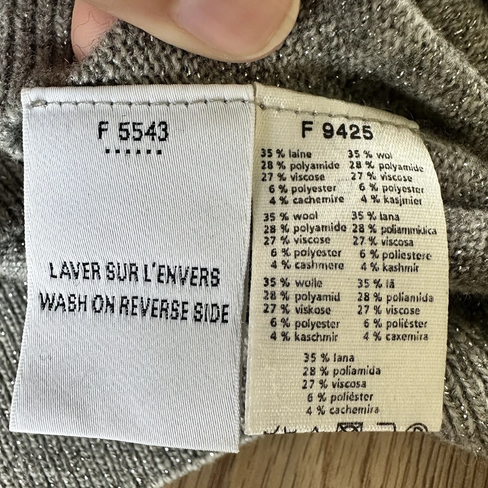 Vestido Suéter Lacoste Lana Cachemira Cuello en V Grande Gris Metálico Manga Corta Tejido Foto 4 de 4