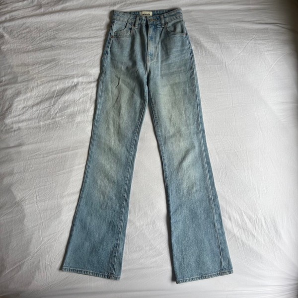 Rollas Dusters High Rise Bootcut Denim Jeans Light Wash Blue Flare Size 6 24