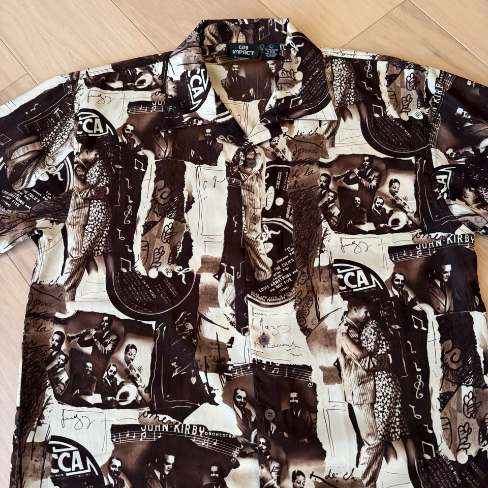 Vintage New Orleans Jazz Shirt L Multicolor 90s City Impact John Kirby Music AOP - Image 3 of 4