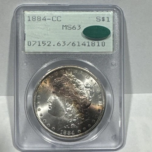 1884-CC Morgan Silver Dollar PCGS MS63 CAC OGH (1st Gen) Rattler