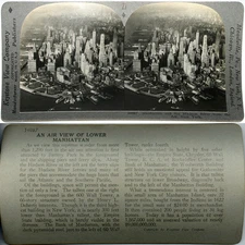 Keystone Stereoview Manhattan & Hudson Rver from Air 30s 600/1200 Card Set #27 A