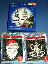 BEADED ORNAMENT KITS 3 SANTA, PEARL ANGEL, SPIRAL CHRISTMAS TREE GLASS 