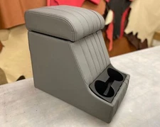 FLUTED GREY LEATHER FRONT ARM REST CUBBY BOX FITS LAND ROVER DEFENDER 90 110