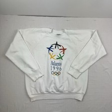 Vintage 1996 Olympics Sweatshirt Adult XL White Atlanta Crewneck Pullover Sports