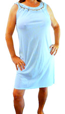 ELEGANT 1980s BRISTOL GLAMOROUS BLUE EMBROIDERED YOKE NIGHTGOWN M L EVC