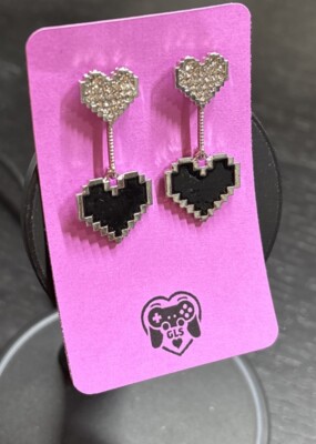 Retro Bit Graphic Dangling Fashion Acrylic Earrings Black And White Hearts Post