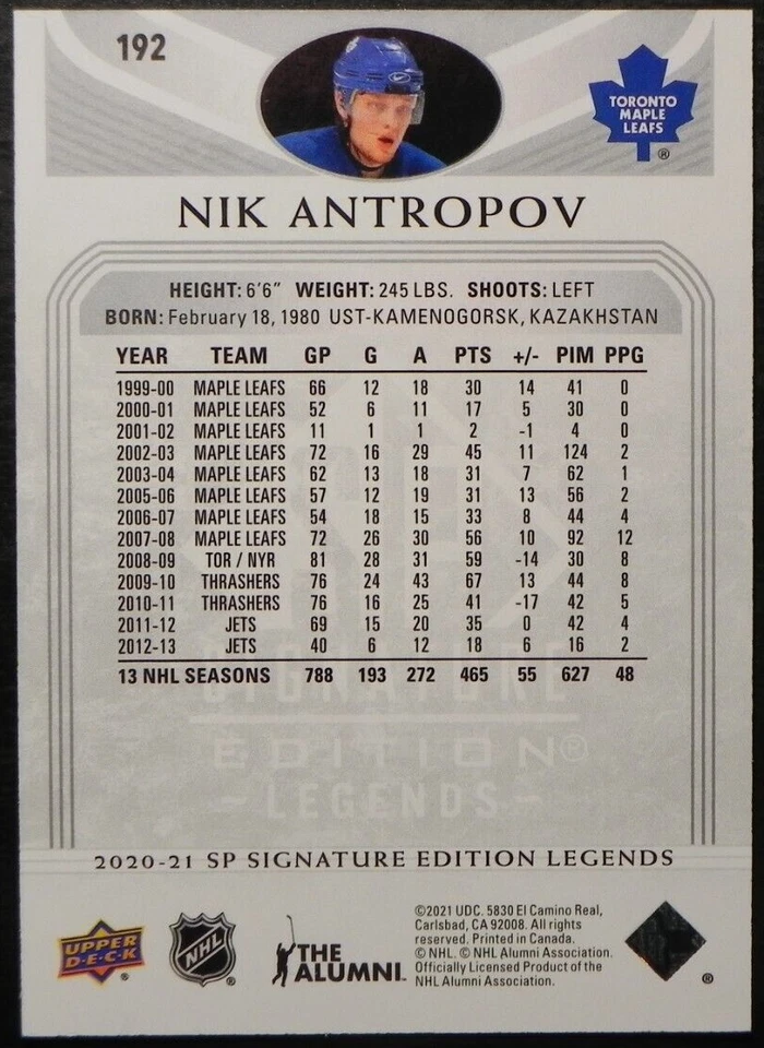 2020-21 20/21 SP Signatures Edition Legends Silver Script #192 Nik Antropov - Image 2 of 2