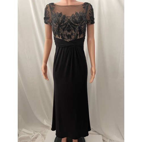 David Meister Long Sheath Black Applique Illusion Beaded Gown, sz 2, Intricate - Picture 10 of 21