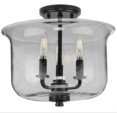 Progress Lighting P350153-031 Winslett 3-Light Convertible Flush Mount in Black