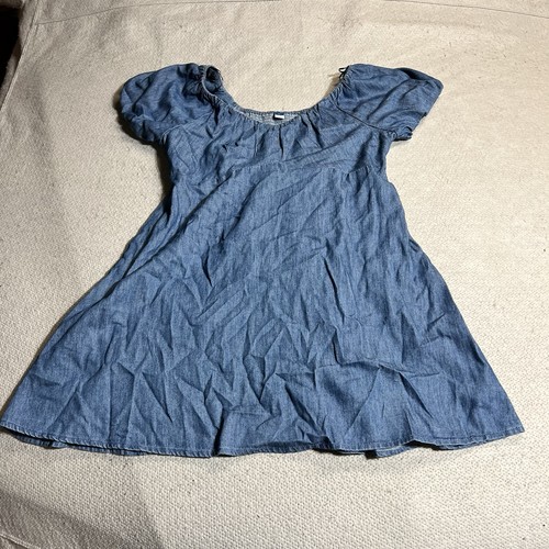 Old Navy Denim Dark Chambray Short Sleeve Babydoll Dress 100% Cotton Size Large