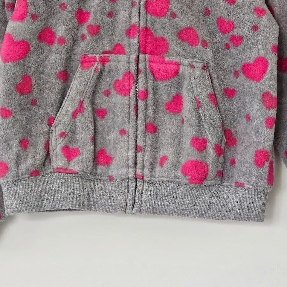 Gymboree Girls Long Sleeve Zip Grey Heart Print Futshia Fleece Sweater Hoodies S - Image 3 of 4